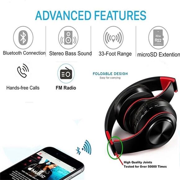Sports Wireless Headphones Bluetooth Headphones Over Ear MIC Foldable TF Card - Picture 6 of 16